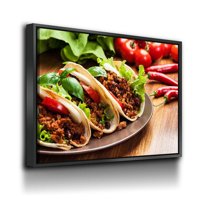 Tacos Canvas Wall Art, Taco Restaurant Decor, Mexican Restaurant Decor, Spicy Taco Print, Taqueria Decor, Tex-Mex Art With Floating Frame