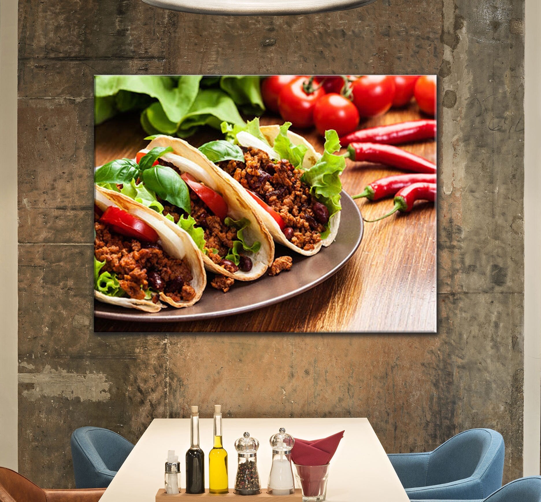 Tacos Canvas Wall Art, Taco Restaurant Decor, Mexican Restaurant Decor, Spicy Taco Print, Taqueria Decor, Tex-Mex Art Gallery Wrap