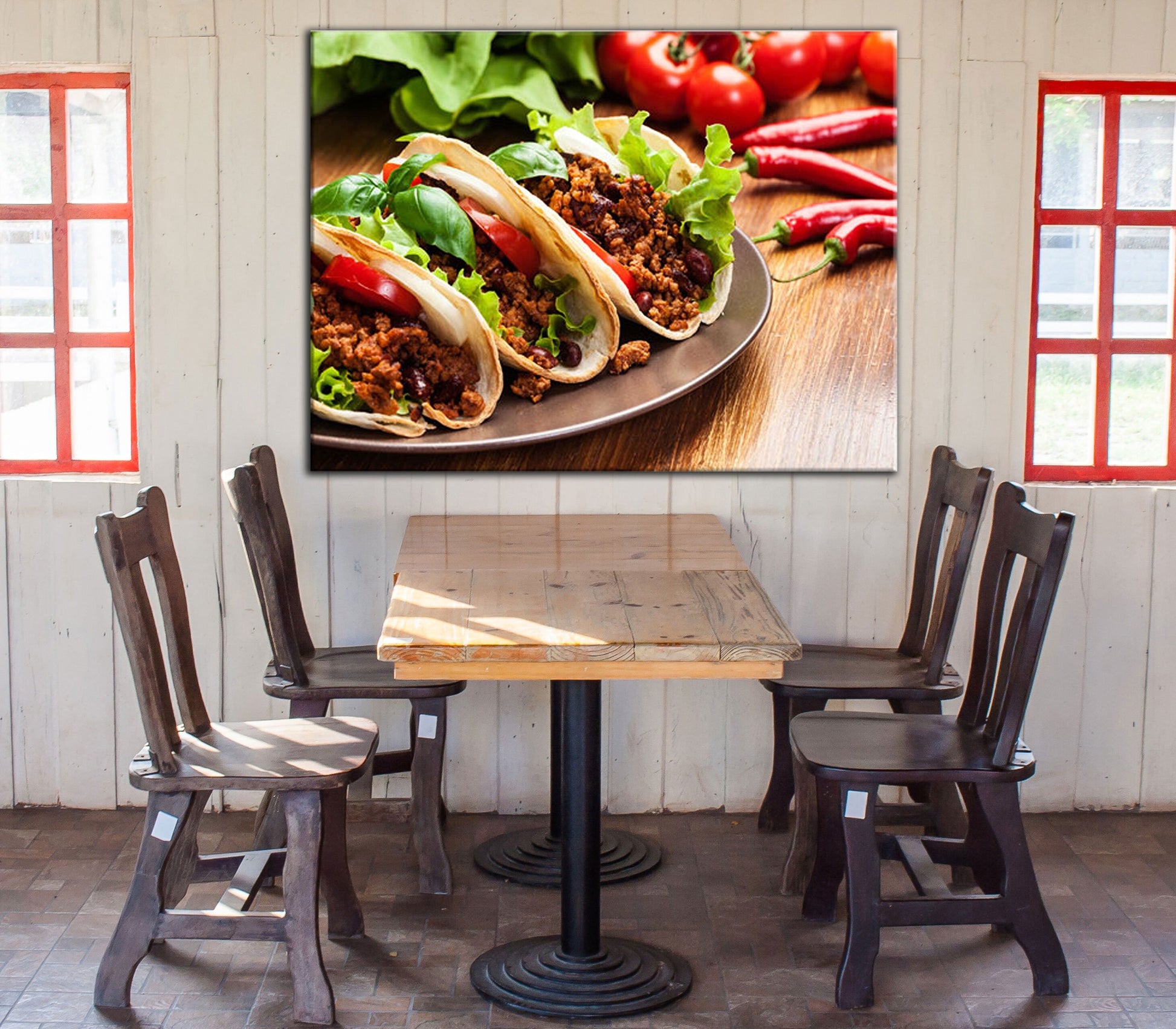 Tacos Canvas Wall Art, Taco Restaurant Decor, Mexican Restaurant Decor, Spicy Taco Print, Taqueria Decor, Tex-Mex Art
