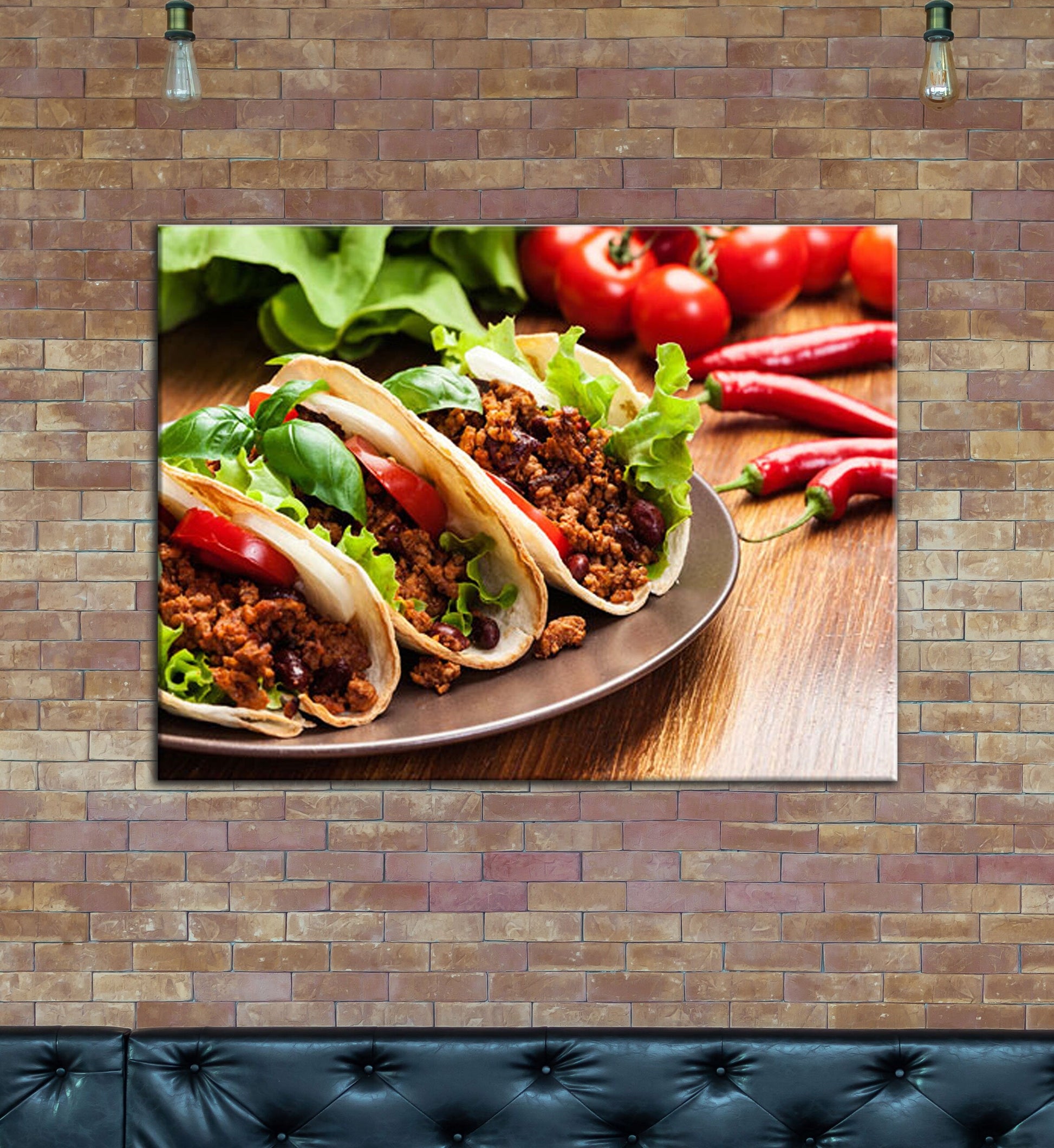 Tacos Canvas Wall Art, Taco Restaurant Decor, Mexican Restaurant Decor, Spicy Taco Print, Taqueria Decor, Tex-Mex Art