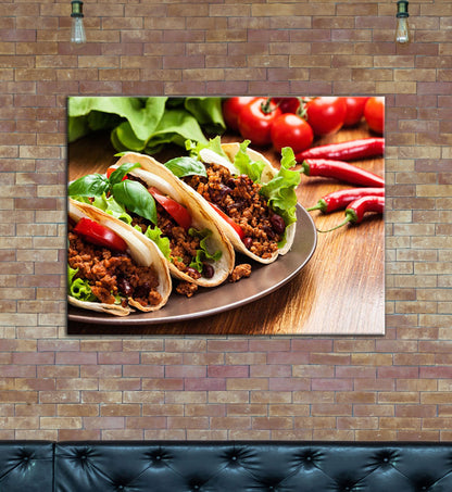 Tacos Canvas Wall Art, Taco Restaurant Decor, Mexican Restaurant Decor, Spicy Taco Print, Taqueria Decor, Tex-Mex Art
