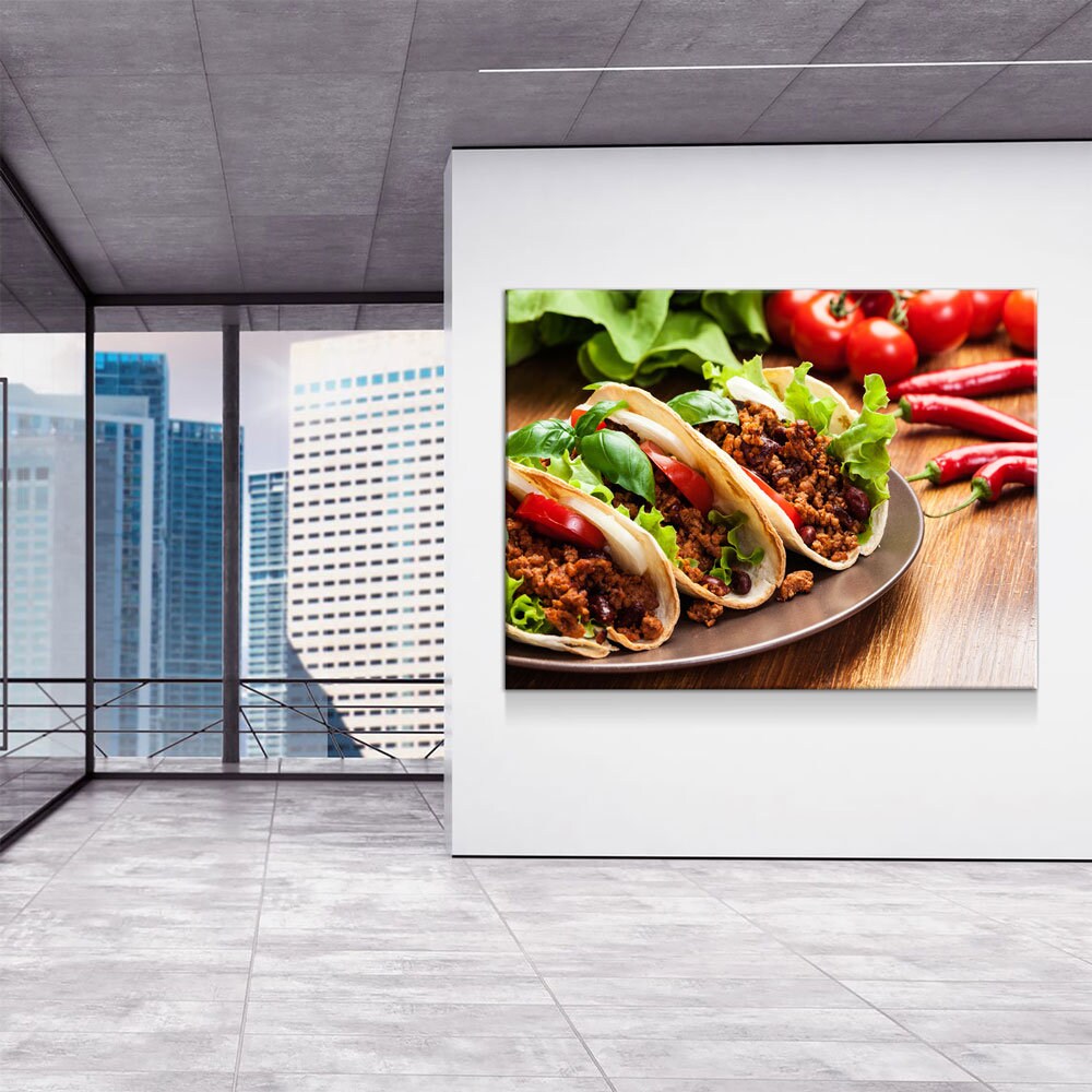Tacos Canvas Wall Art, Taco Restaurant Decor, Mexican Restaurant Decor, Spicy Taco Print, Taqueria Decor, Tex-Mex Art