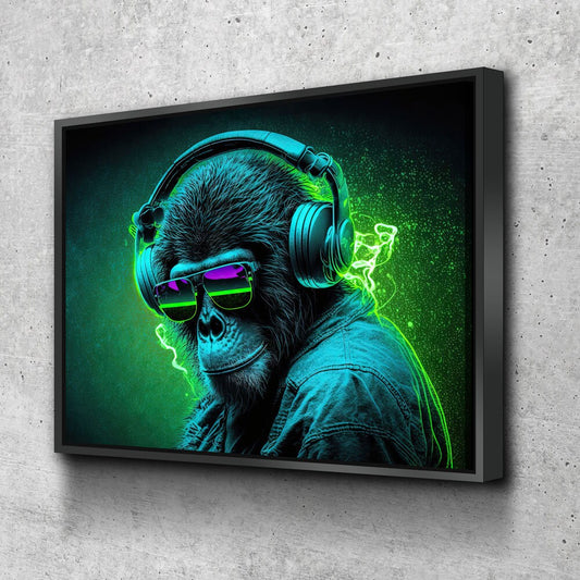 Party Monkey DJ Canvas Wall Art, Monkey DJ, Party Monkey, Abstract Art, Abstract Decor, Music Monkey Wall Art, Party Decor With Floating Frame