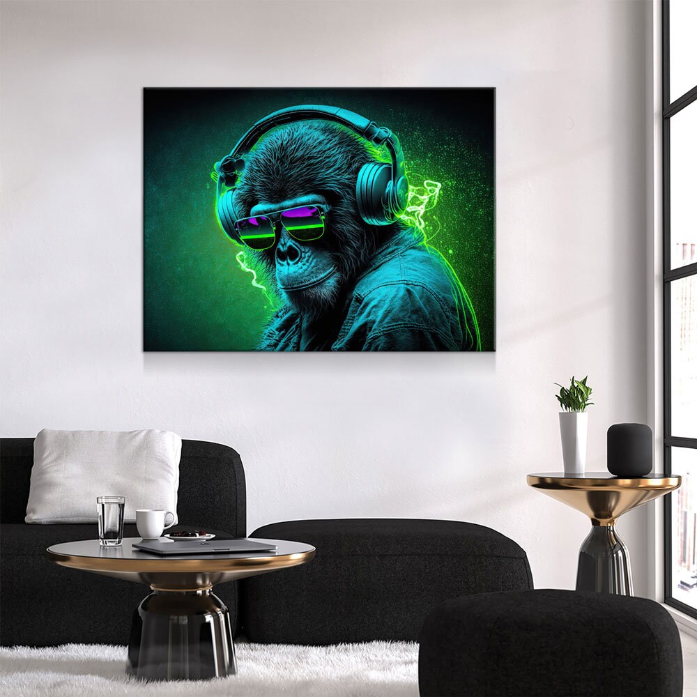 Party Monkey DJ Canvas Wall Art, Monkey DJ, Party Monkey, Abstract Art, Abstract Decor, Music Monkey Wall Art, Party Decor Gallery Wrap