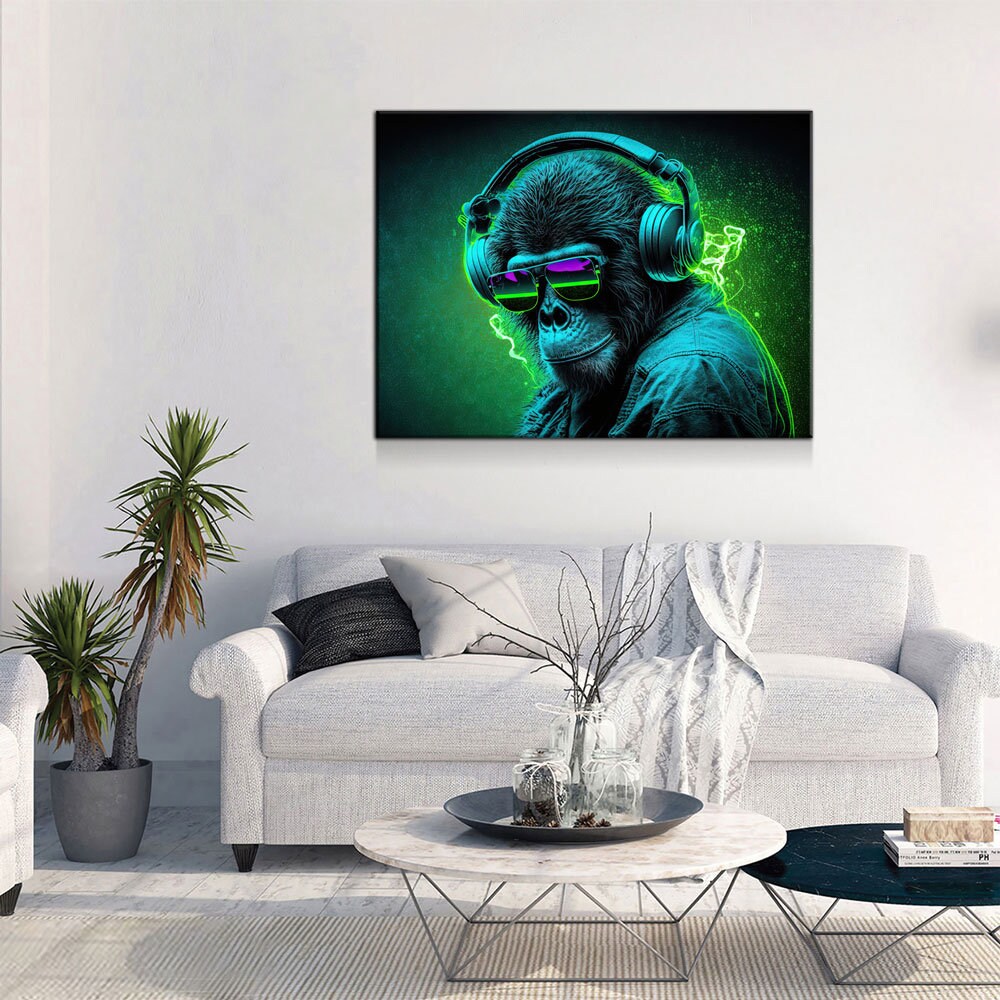 Party Monkey DJ Canvas Wall Art, Monkey DJ, Party Monkey, Abstract Art, Abstract Decor, Music Monkey Wall Art, Party Decor