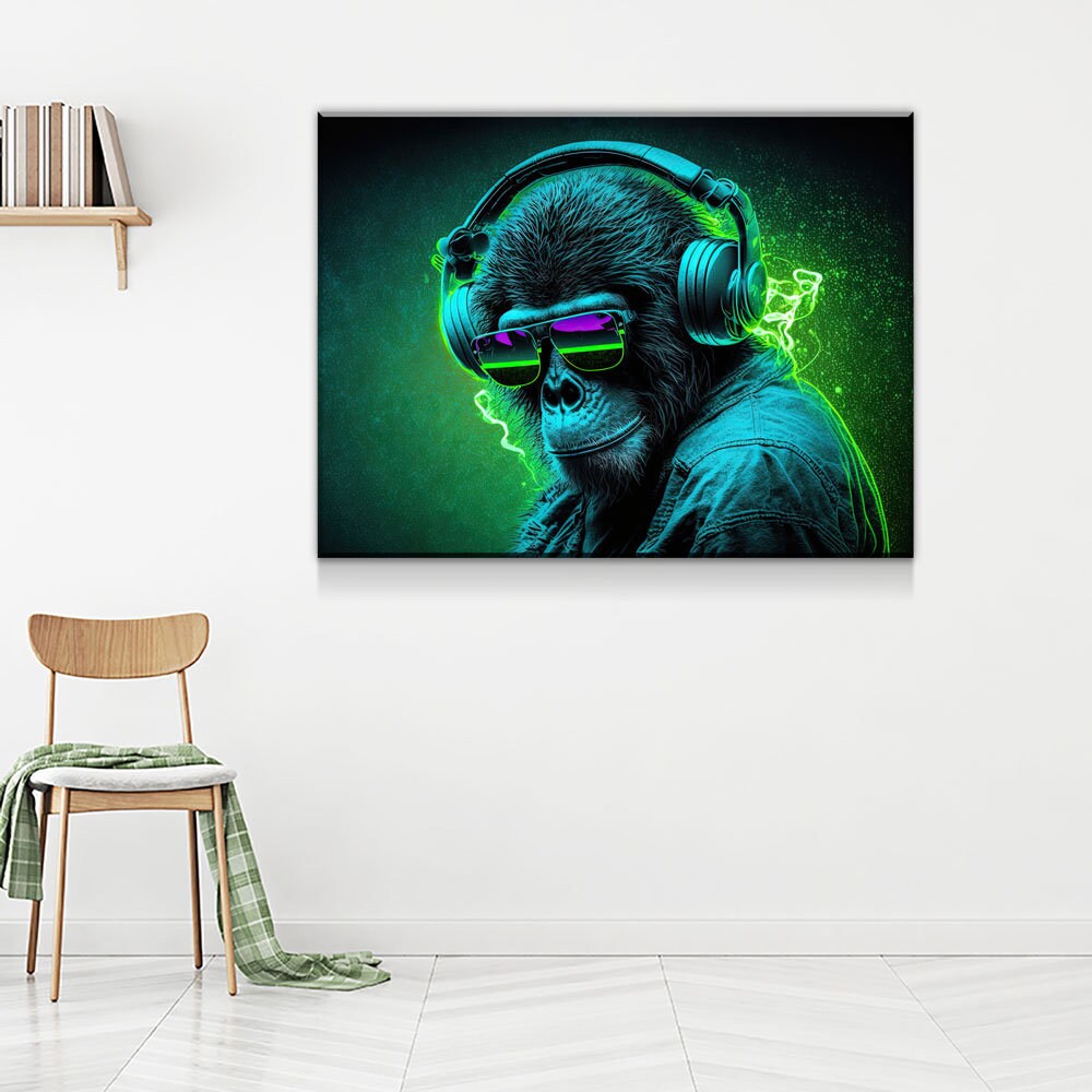 Party Monkey DJ Canvas Wall Art, Monkey DJ, Party Monkey, Abstract Art, Abstract Decor, Music Monkey Wall Art, Party Decor