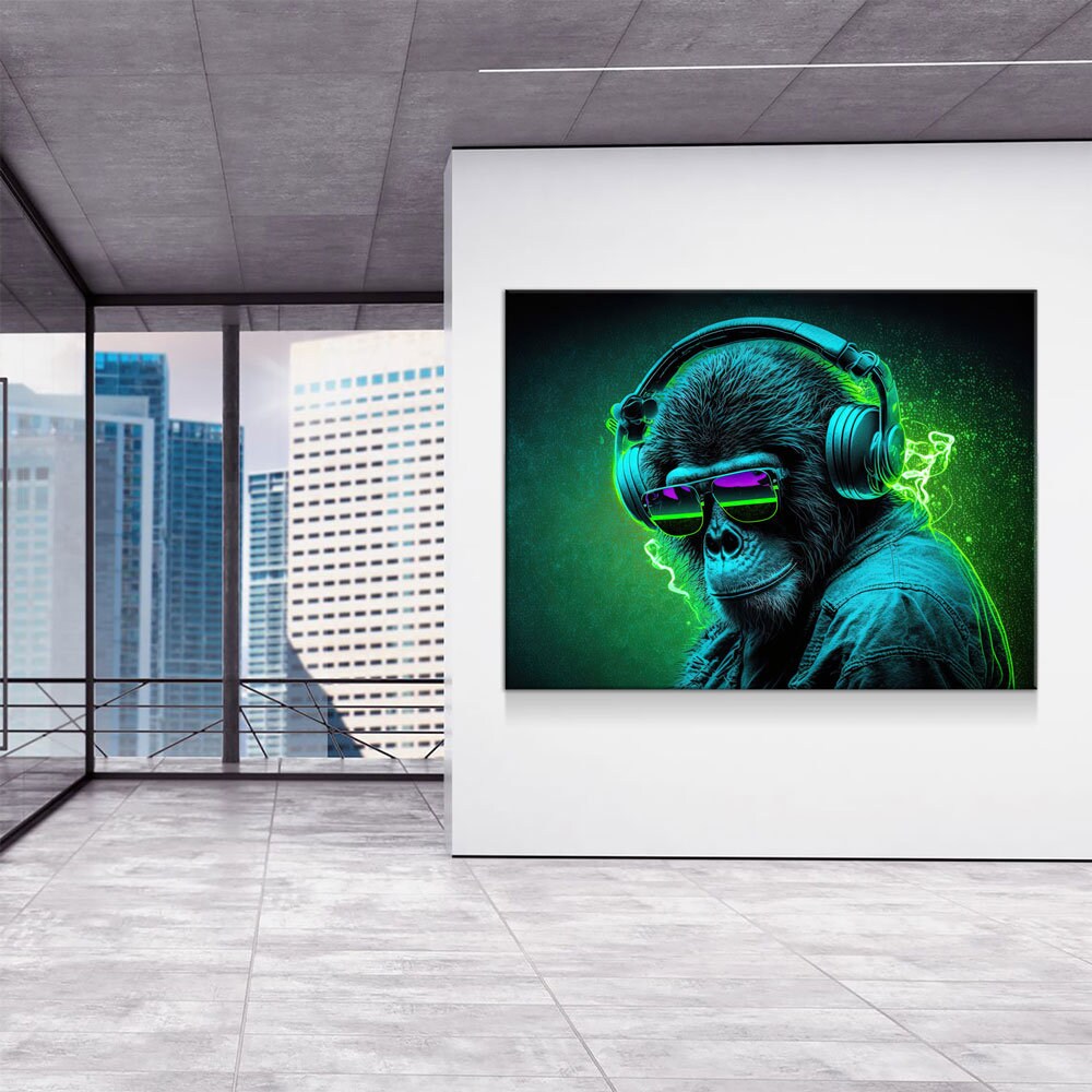 Party Monkey DJ Canvas Wall Art, Monkey DJ, Party Monkey, Abstract Art, Abstract Decor, Music Monkey Wall Art, Party Decor