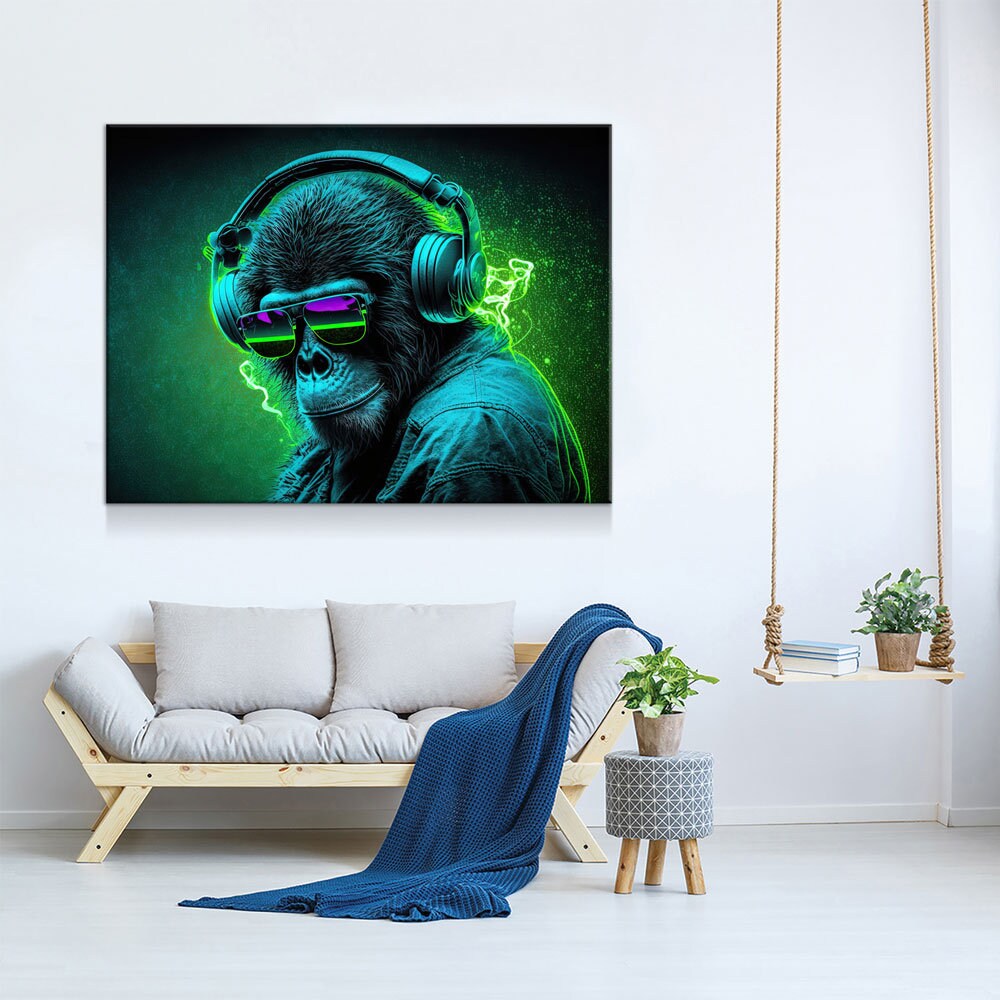 Party Monkey DJ Canvas Wall Art, Monkey DJ, Party Monkey, Abstract Art, Abstract Decor, Music Monkey Wall Art, Party Decor