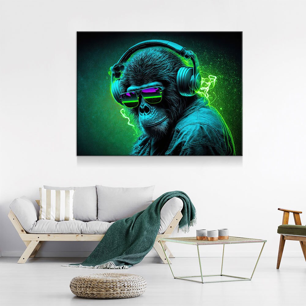 Party Monkey DJ Canvas Wall Art, Monkey DJ, Party Monkey, Abstract Art, Abstract Decor, Music Monkey Wall Art, Party Decor