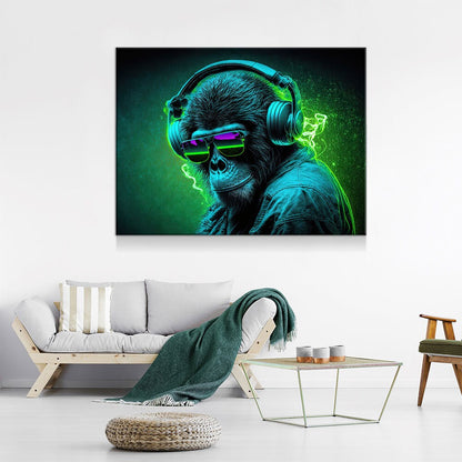Party Monkey DJ Canvas Wall Art, Monkey DJ, Party Monkey, Abstract Art, Abstract Decor, Music Monkey Wall Art, Party Decor