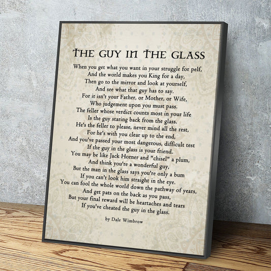 The Guy in the Glass Canvas Wall Art, 1934 Poem by Dale Wimbrow, Graduation Gift, Graduation Idea, Office Decor With Floating Frame