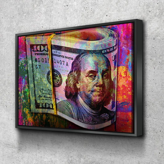 Graffiti Bills Canvas Wall Art, 100 Dollar Bills, Hundred Dollar Bills, Abstract Art, Abstract Decor, Ben Franklin Money Decor, Money Art With Floating Frame