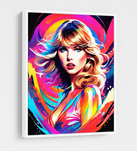 Taylor Swift Canvas Wall Art, Abstract Taylor Swift Print, Taylor Swift Decor, Taylor Swift Pop Art Print White Floating Frame