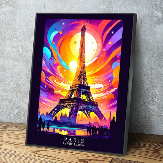 Paris City Of Light Canvas Canvas Wall Art, Abstract Paris Print, Paris Art, Paris France Decor Black Floating Frame