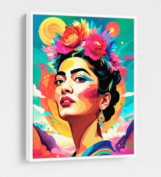 Frida Kahlo Canvas Wall Art, Abstract Frida Kahlo, Music Decor, Magdalena Carmen Frida Kahlo y Calderón, Mexican Painter Frida Kahlo White Floating Frame