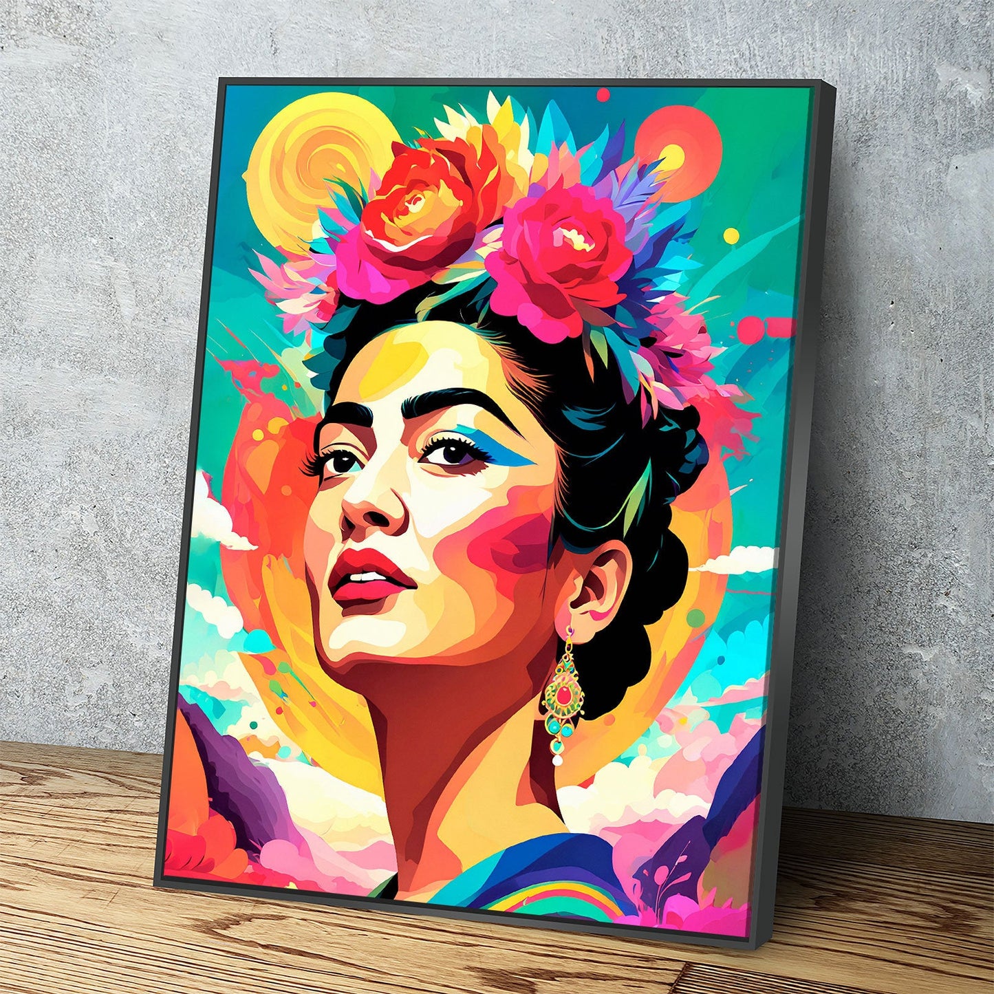 Frida Kahlo Canvas Wall Art, Abstract Frida Kahlo, Music Decor, Magdalena Carmen Frida Kahlo y Calderón, Mexican Painter Frida Kahlo Black Floating Frame