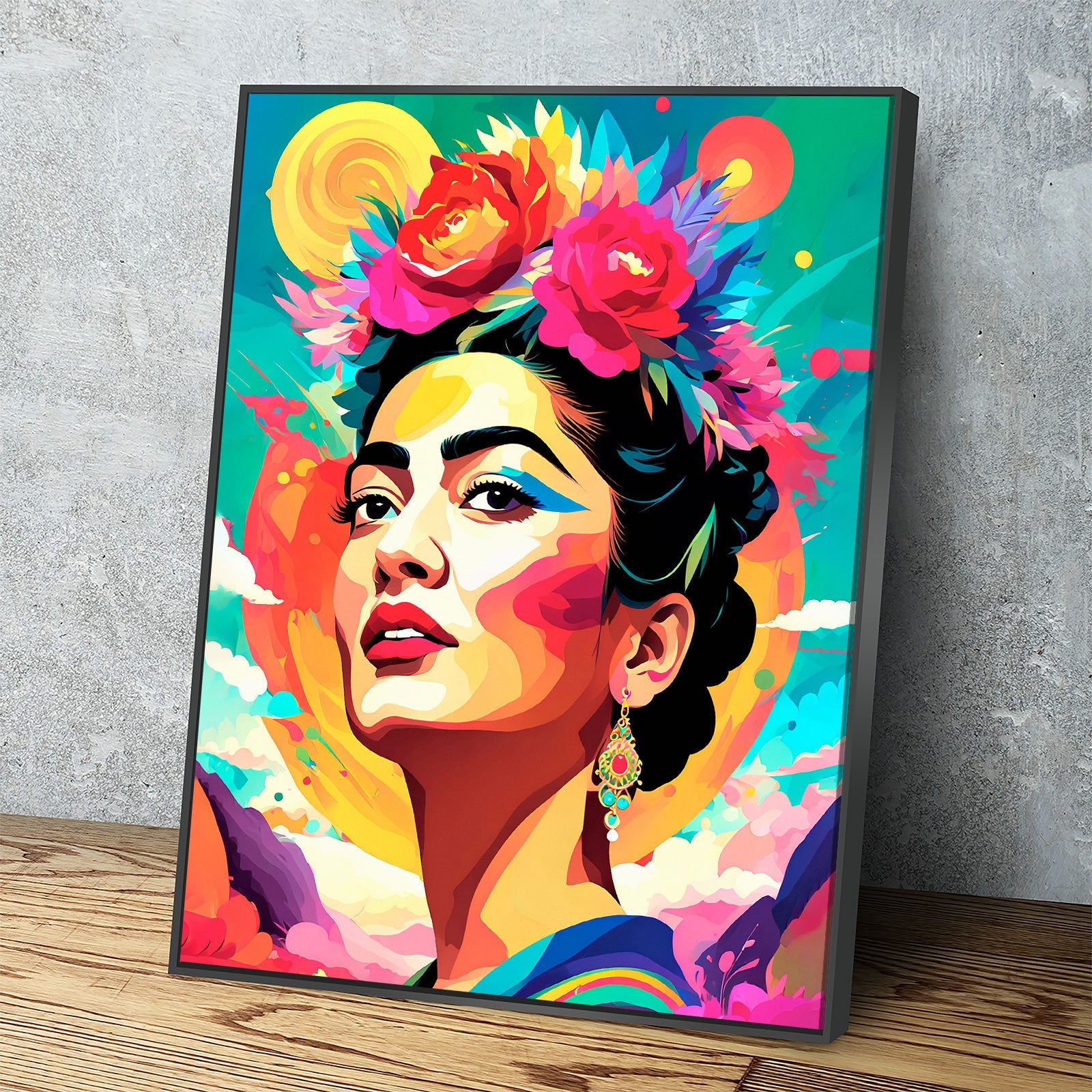 Frida Kahlo Canvas Wall Art, Abstract Frida Kahlo, Music Decor, Magdalena Carmen Frida Kahlo y Calderón, Mexican Painter Frida Kahlo Black Floating Frame