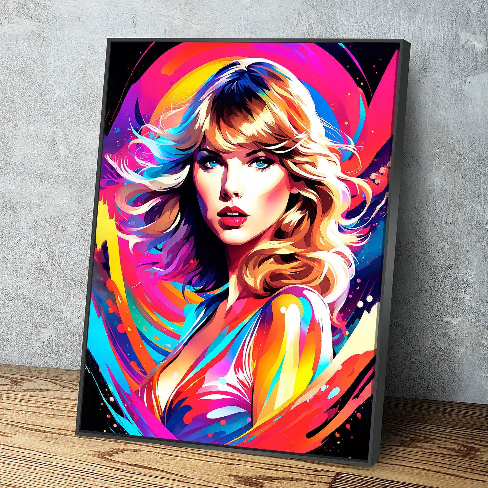 Taylor Swift Canvas Wall Art, Abstract Taylor Swift Print, Taylor Swift Decor, Taylor Swift Pop Art Print Black Floating Frame