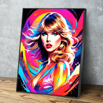 Taylor Swift Canvas Wall Art, Abstract Taylor Swift Print, Taylor Swift Decor, Taylor Swift Pop Art Print Black Floating Frame