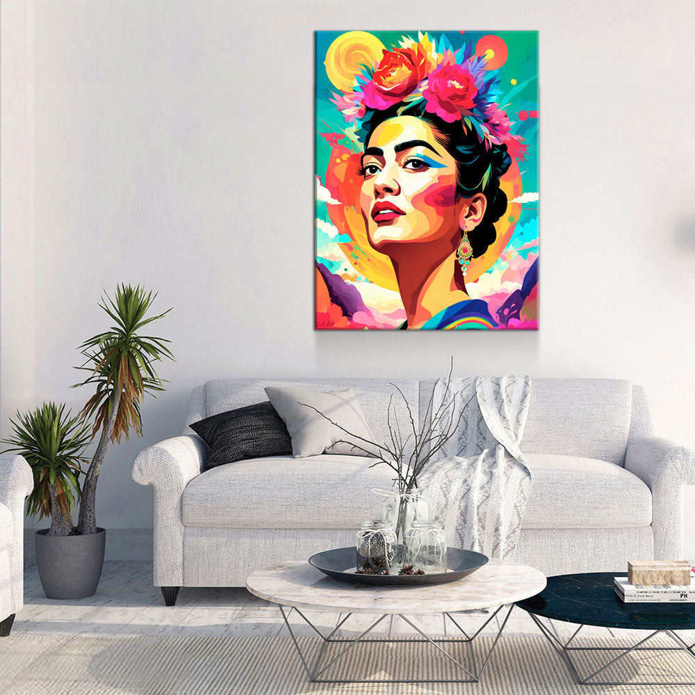 Frida Kahlo Canvas Wall Art, Abstract Frida Kahlo, Music Decor, Magdalena Carmen Frida Kahlo y Calderón, Mexican Painter Frida Kahlo Gallery Wrap