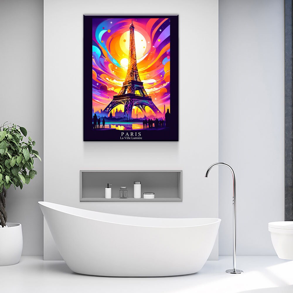 Paris City Of Light Canvas Canvas Wall Art, Abstract Paris Print, Paris Art, Paris France Decor Gallery Wrap