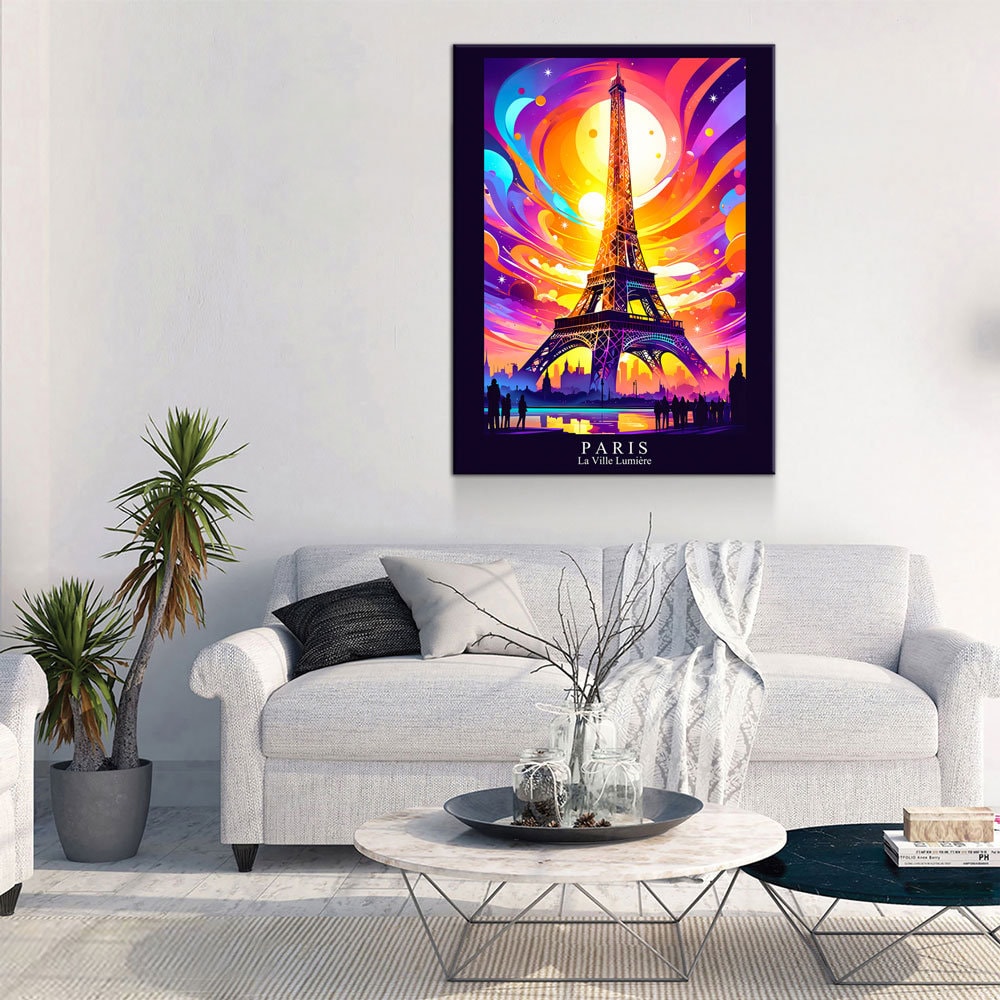 Paris City Of Light Canvas Canvas Wall Art, Abstract Paris Print, Paris Art, Paris France Decor