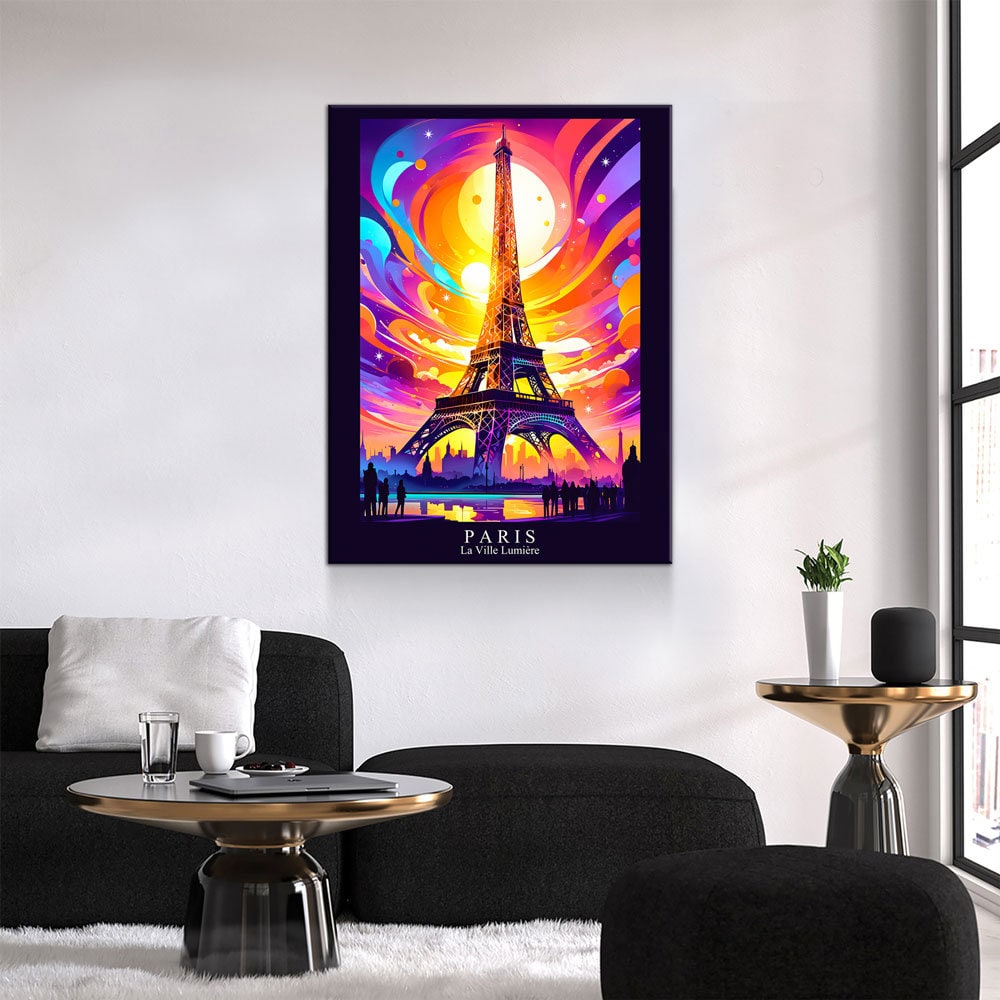 Paris City Of Light Canvas Canvas Wall Art, Abstract Paris Print, Paris Art, Paris France Decor