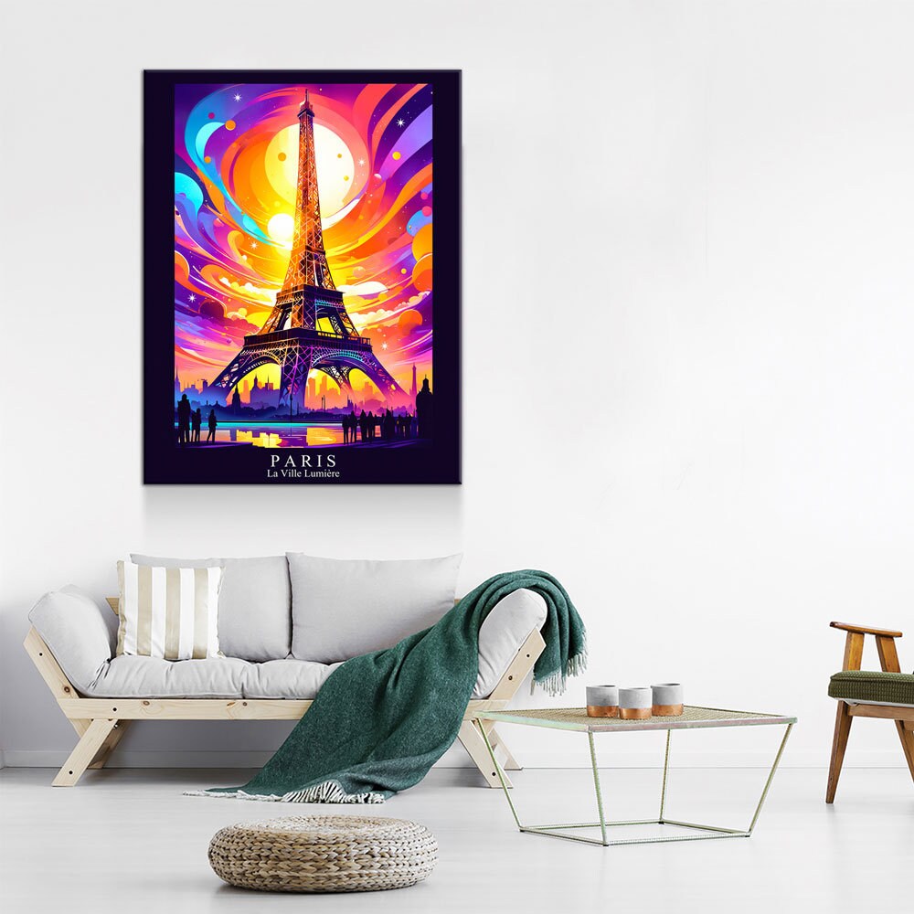 Paris City Of Light Canvas Canvas Wall Art, Abstract Paris Print, Paris Art, Paris France Decor