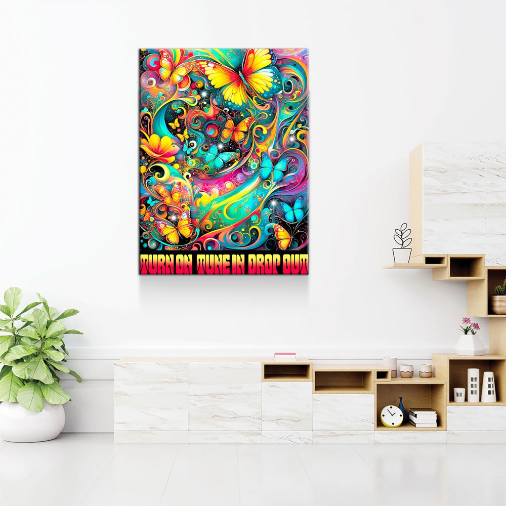 Turn On Tune In Drop Out Canvas Wall Art, Abstract Print, Turn On Tune In Drop Out Print, Timothy Leary Quote, Hippie Art