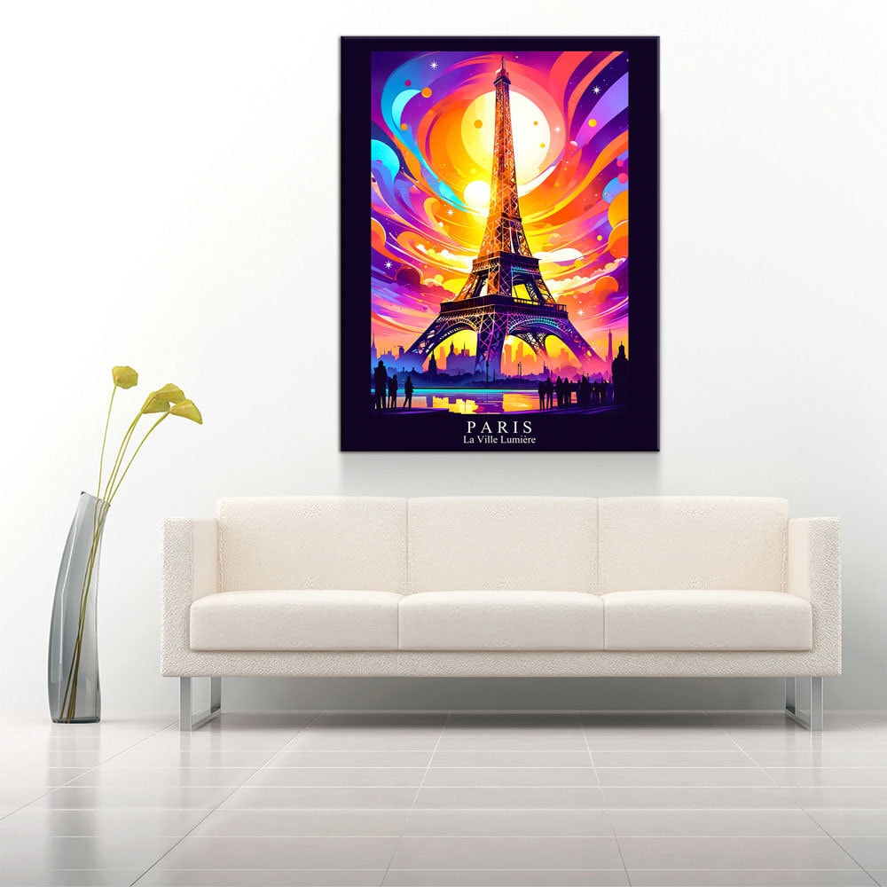 Paris City Of Light Canvas Canvas Wall Art, Abstract Paris Print, Paris Art, Paris France Decor