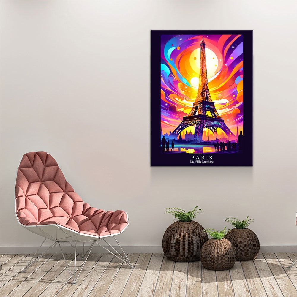 Paris City Of Light Canvas Canvas Wall Art, Abstract Paris Print, Paris Art, Paris France Decor