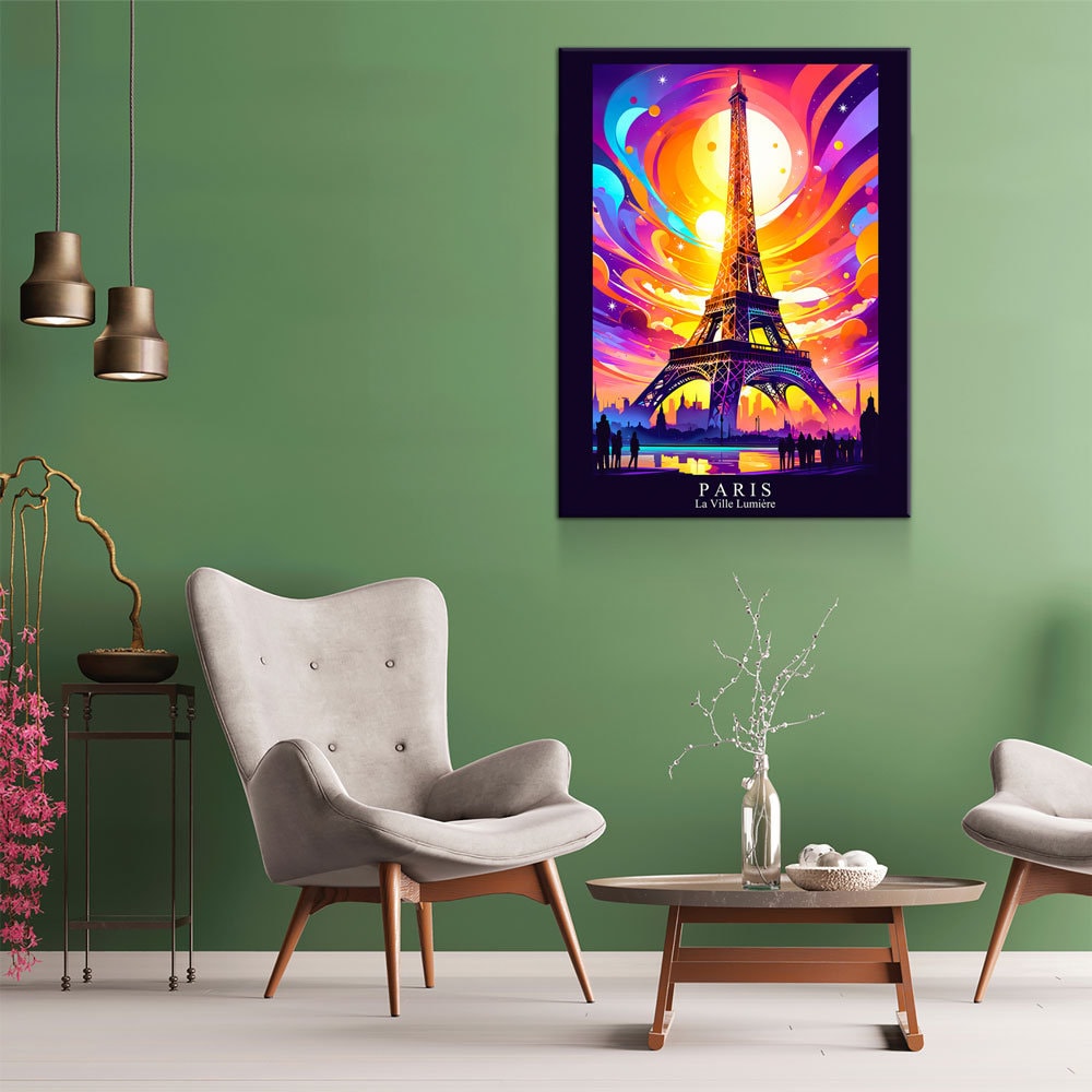 Paris City Of Light Canvas Canvas Wall Art, Abstract Paris Print, Paris Art, Paris France Decor