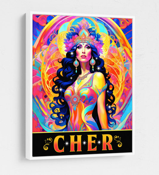 Cher Legend Canvas Wall Art, Abstract Cher, Music Decor, Goddess of Pop Decor, Cher Print, Cher Music Art White Floating Frame