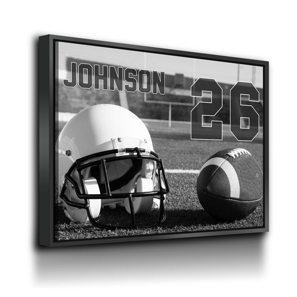 Personalized Football Name And Number Canvas Wall Art, Custom Football Player Print, Football Team Gift, High School Football With Floating Frame