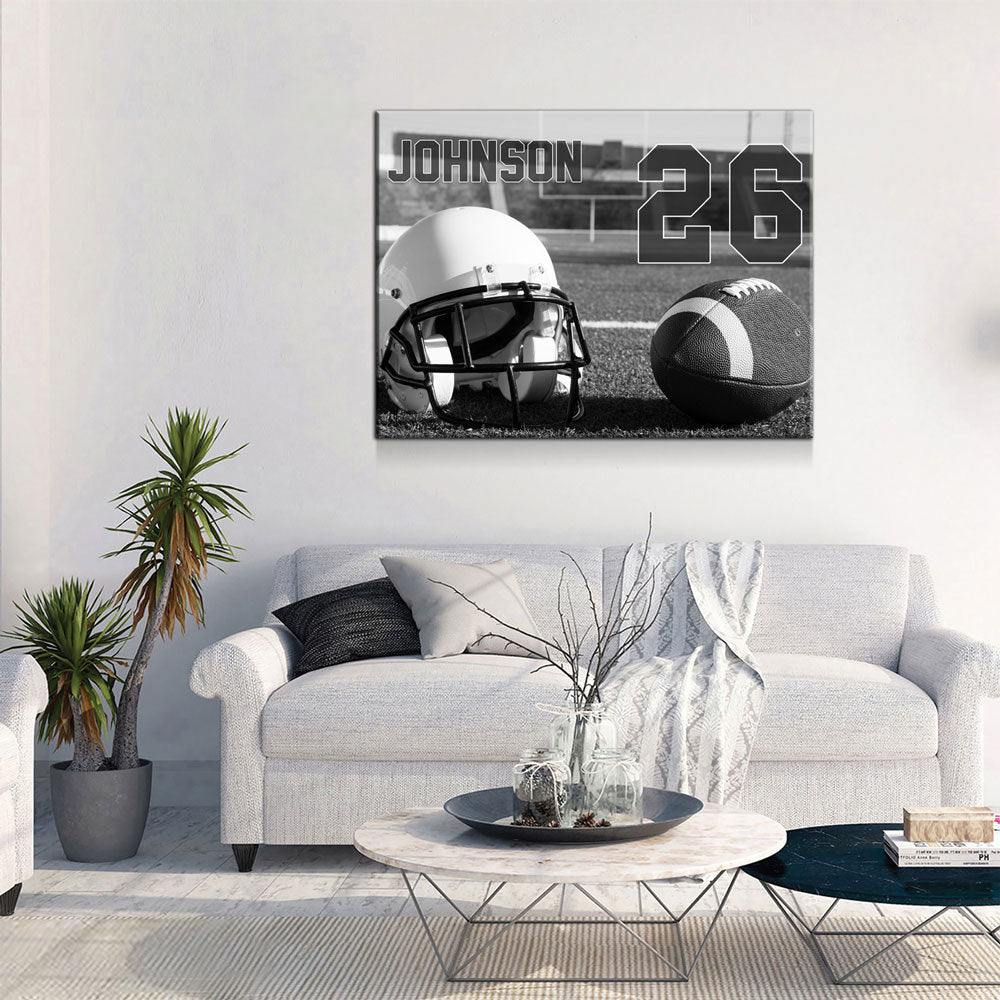 Personalized Football Name And Number Canvas Wall Art, Custom Football Player Print, Football Team Gift, High School Football Gallery Wrap