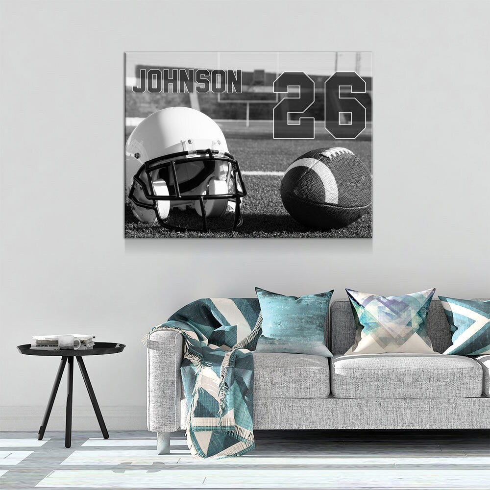 Personalized Football Name And Number Canvas Wall Art, Custom Football Player Print, Football Team Gift, High School Football