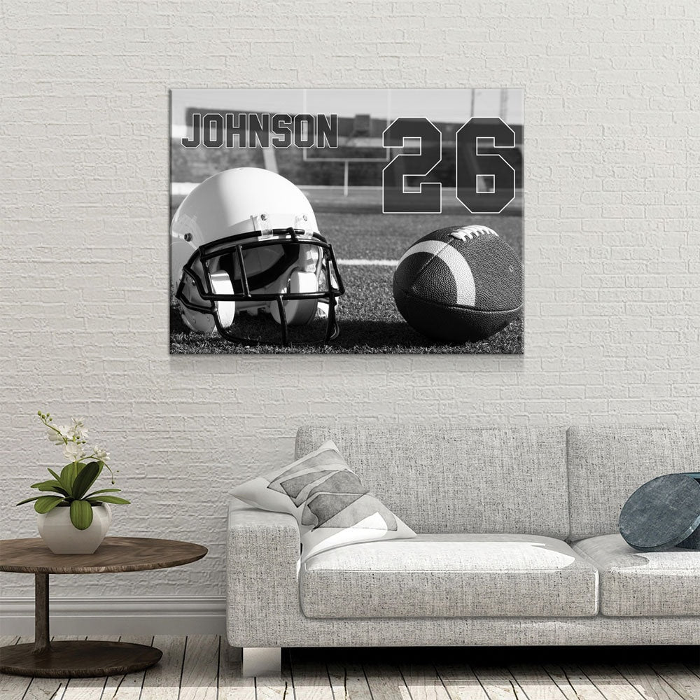 Personalized Football Name And Number Canvas Wall Art, Custom Football Player Print, Football Team Gift, High School Football