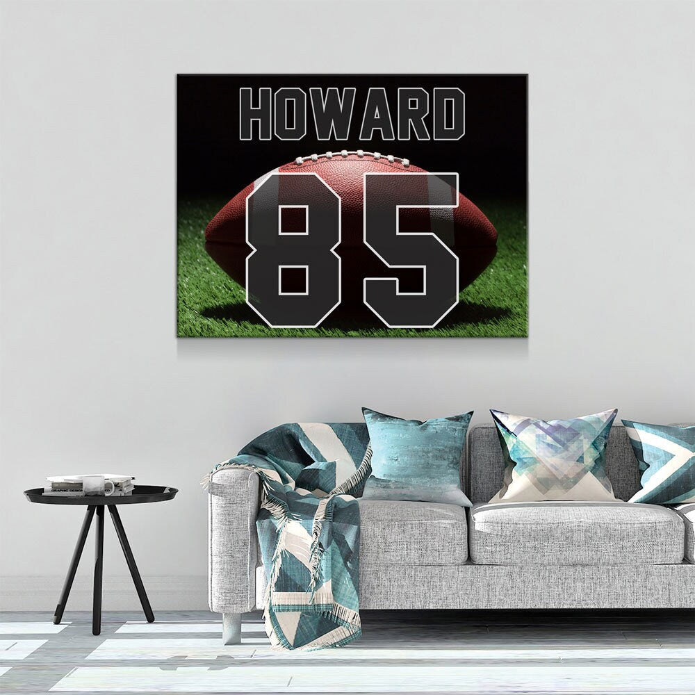 Personalized Football Name And Number Canvas Wall Art, Custom Football Player Print, Football Team Gift, High School Football