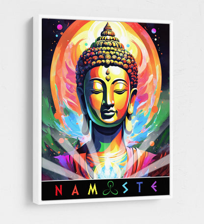 Namaste Canvas Wall Art, Abstract Namaste Print, Namaste Decor, Vibrant Namaste Art, Sanskrit, Affirmation Of Unity, Equality & Oneness White Floating Frame
