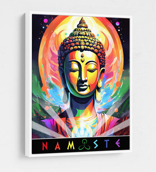 Namaste Canvas Wall Art, Abstract Namaste Print, Namaste Decor, Vibrant Namaste Art, Sanskrit, Affirmation Of Unity, Equality & Oneness White Floating Frame