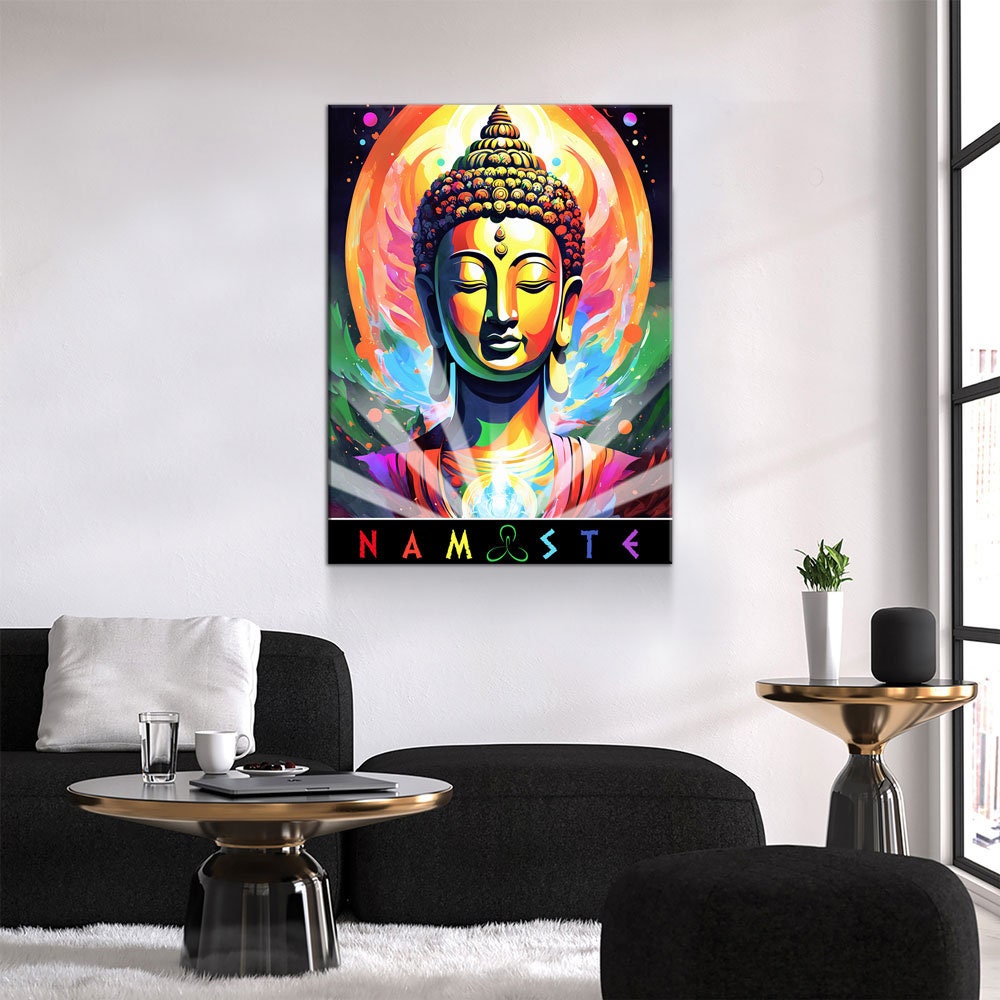 Namaste Canvas Wall Art, Abstract Namaste Print, Namaste Decor, Vibrant Namaste Art, Sanskrit, Affirmation Of Unity, Equality & Oneness Gallery Wrap