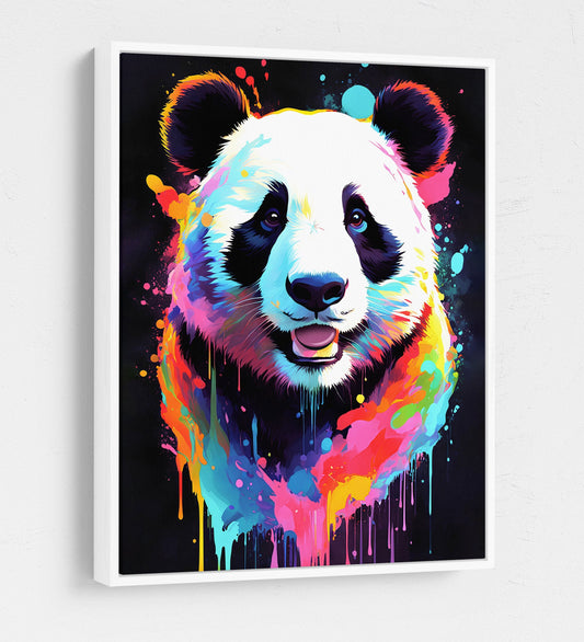 The Panda Canvas Wall Art, Abstract Panda Print, Animal Decor, Panda Decor, Vibrant Panda Art, Giant Panda Art White Floating Frame