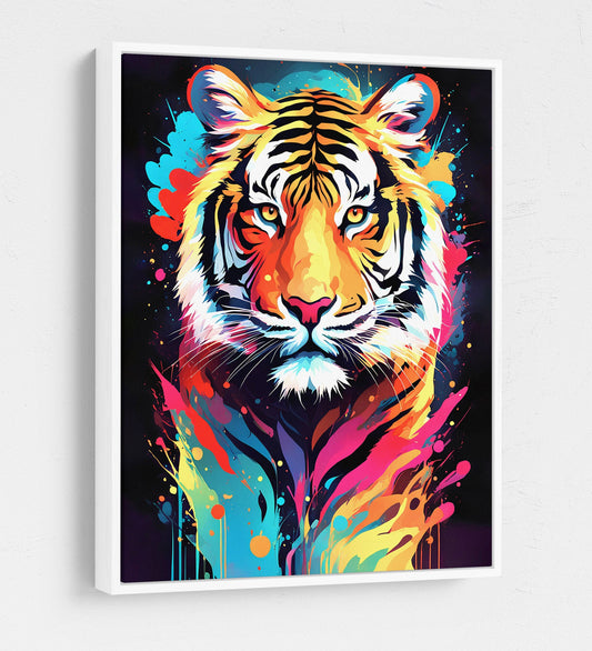 The Tiger Canvas Wall Art, Abstract Tiger Print, Animal Decor, Tiger Decor, Vibrant Tiger Art, Panthera Tigris White Floating Frame