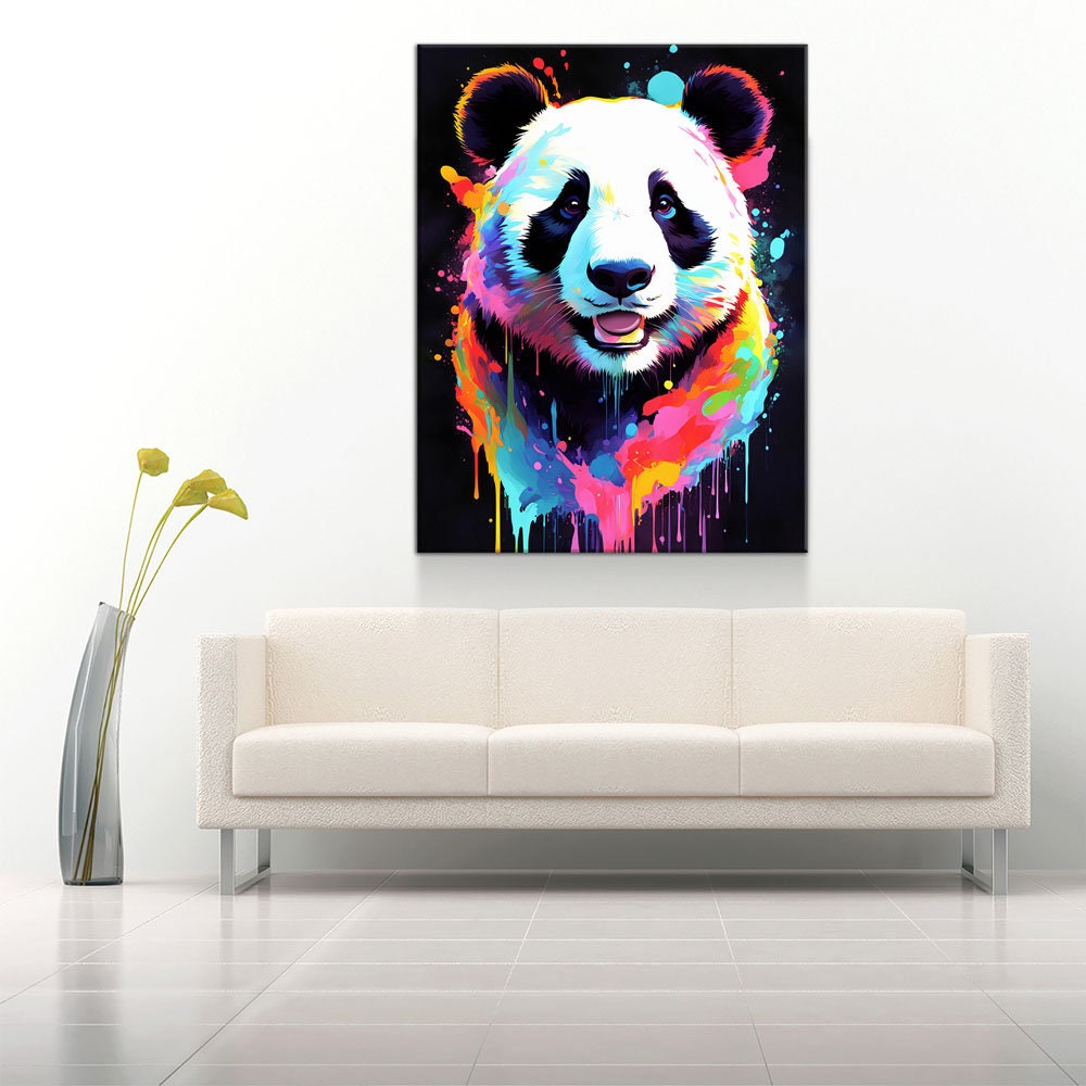 The Panda Canvas Wall Art, Abstract Panda Print, Animal Decor, Panda Decor, Vibrant Panda Art, Giant Panda Art