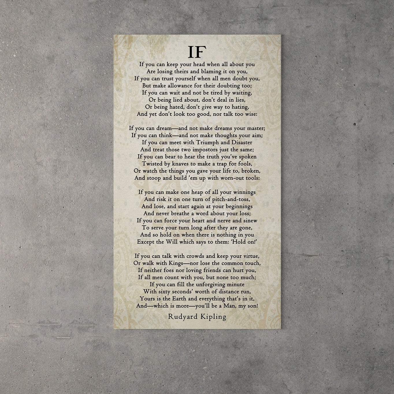 If Poem By Rudyard Kipling Canvas Wall Art, Graduation Gift for Son, IF Print On Canvas, Rudyard Kipling Poetry, You'll Be A Man My Son
