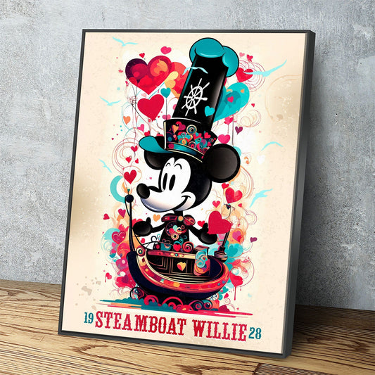 Steamboat Willie 1928 Canvas Wall Art, Surreal Steamboat Willie 1928, Vintage Poster Style Steamboat Willie 1928