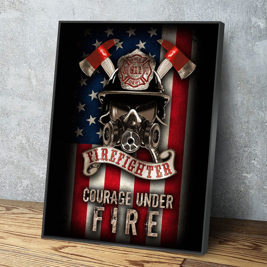 Firefighter Canvas Wall Art, Courage Under Fire Firefighter Decor, Thin Red Line Print, Firefighters Gift, Firehouse Art, Fire Station Decor With Floating Frame