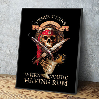 Pirate Decor, Time Flies When You're Having Rum Canvas Wall Art, Perfect For Man Cave, Man Cave Decor, Bar Decor, Pirate Art, Pirate Decor With Floating Frame