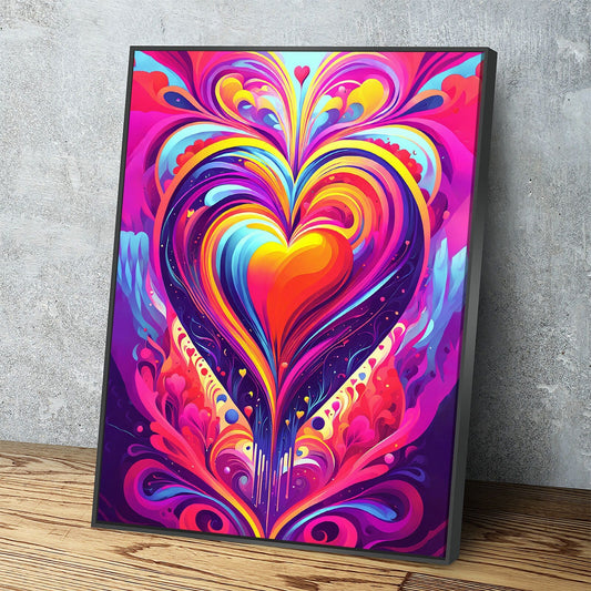 All You Need Is Love Canvas, Abstract Heart Canvas Wall Art, Colorful Love Heart, Heart Art Decor Black Floating Frame