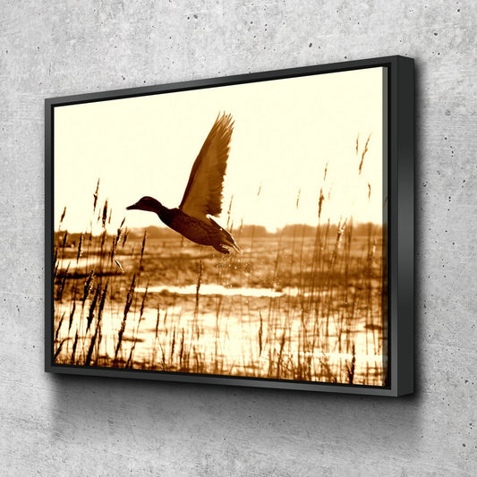 Duck Hunting Canvas Wall Art, Duck Wall Art, Duck Hunters Decor, Cabin Decor, Hunting Decor, Duck Flying In Field With floating Frame
